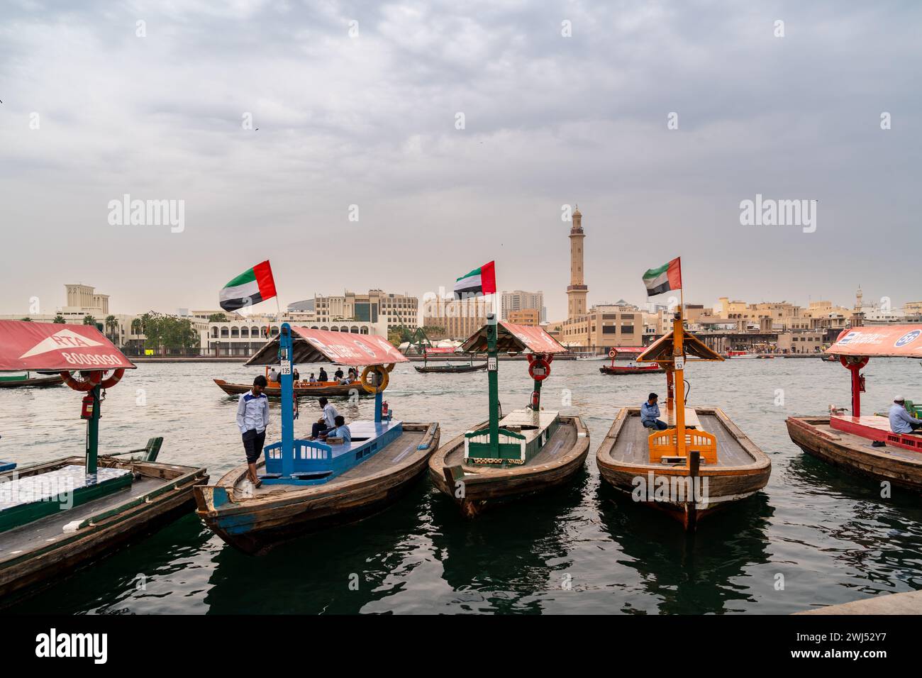 Dubai, United Arab Emirates - March 13, 2023:moored ships at Deira Old Souk Marine Transport Station Stock Photo