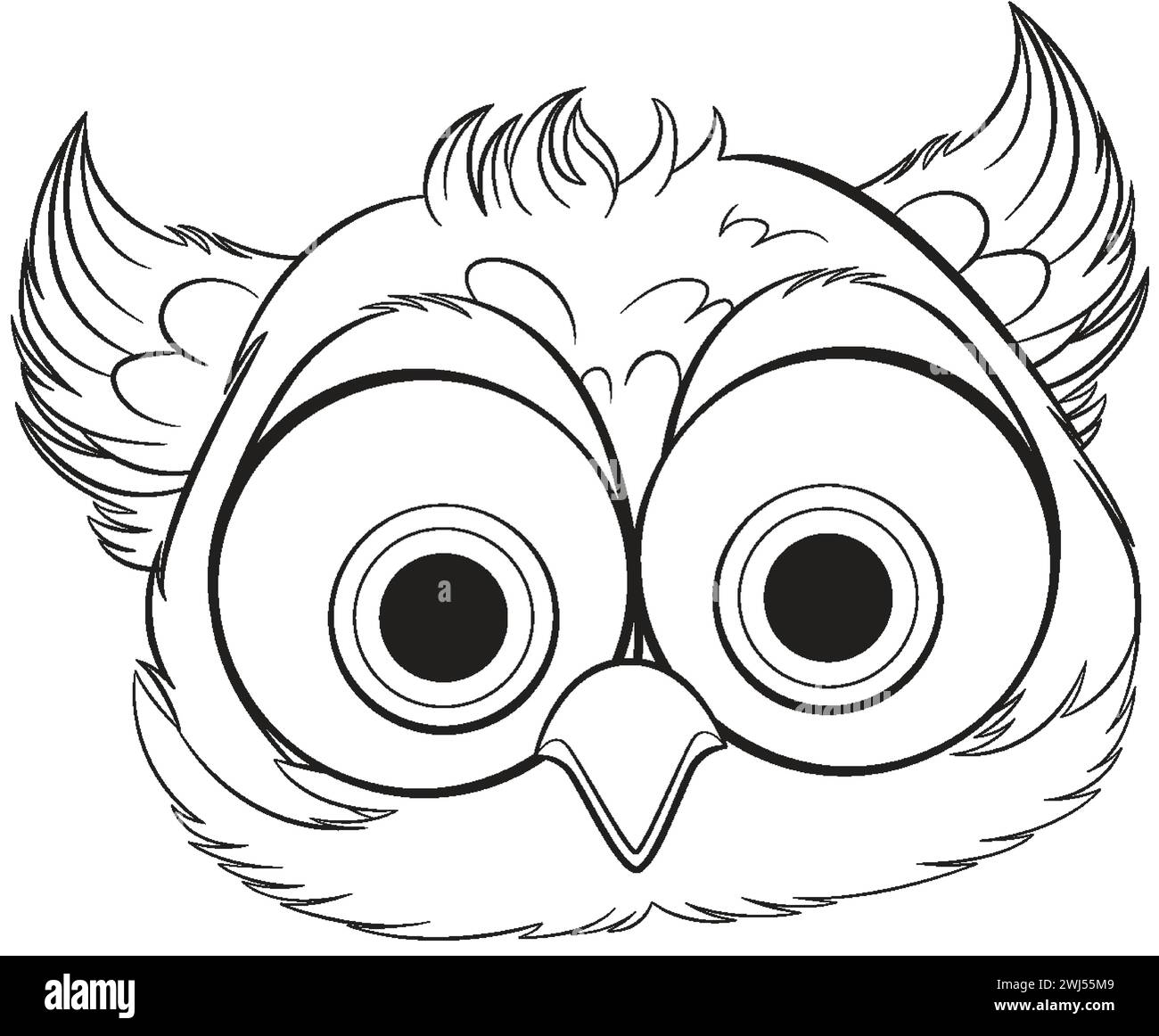 Black and white illustration of a cute owl face Stock Vector Image ...