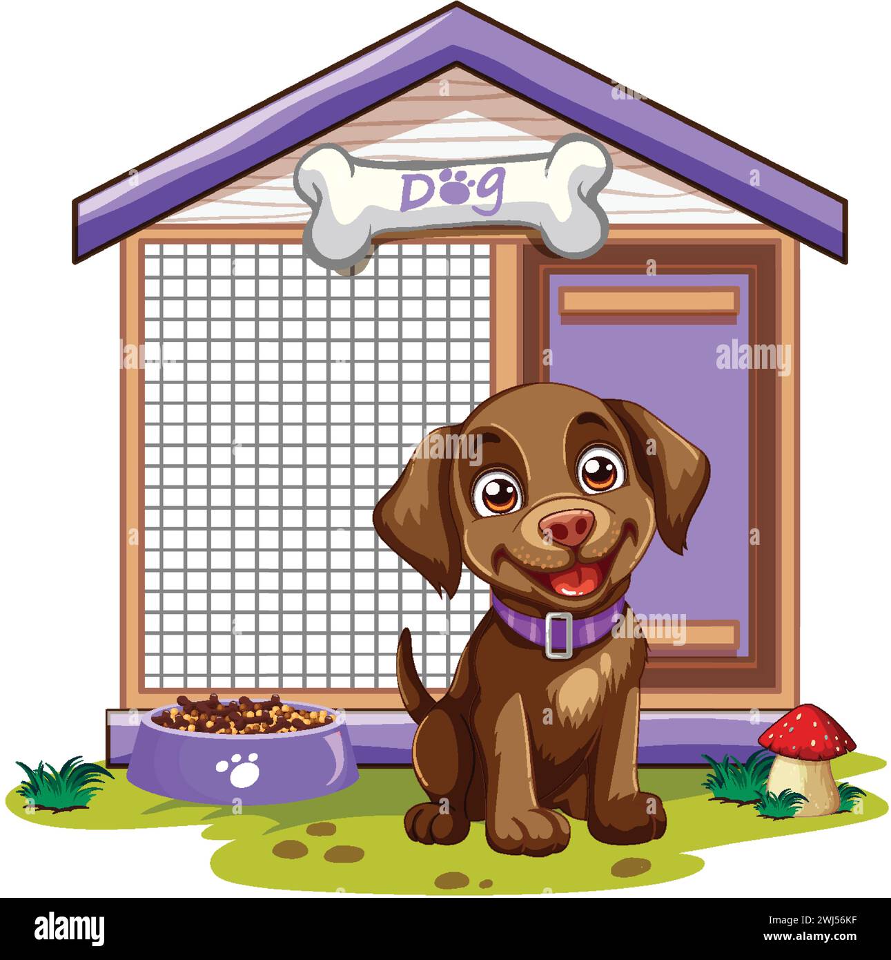 A cheerful brown puppy sitting by its kennel Stock Vector Image & Art ...