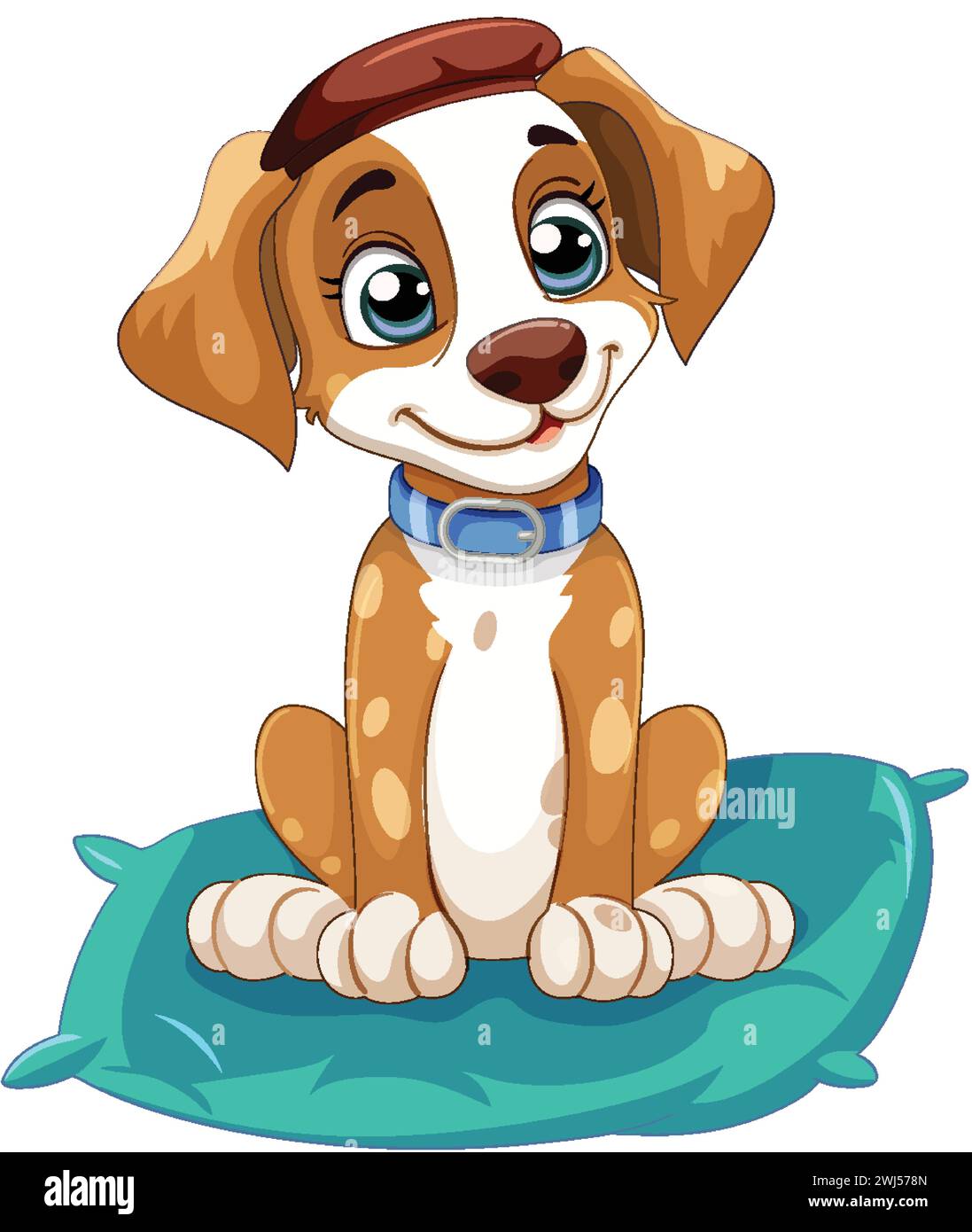 Cute cartoon dog sitting on a blue pillow Stock Vector Image & Art - Alamy