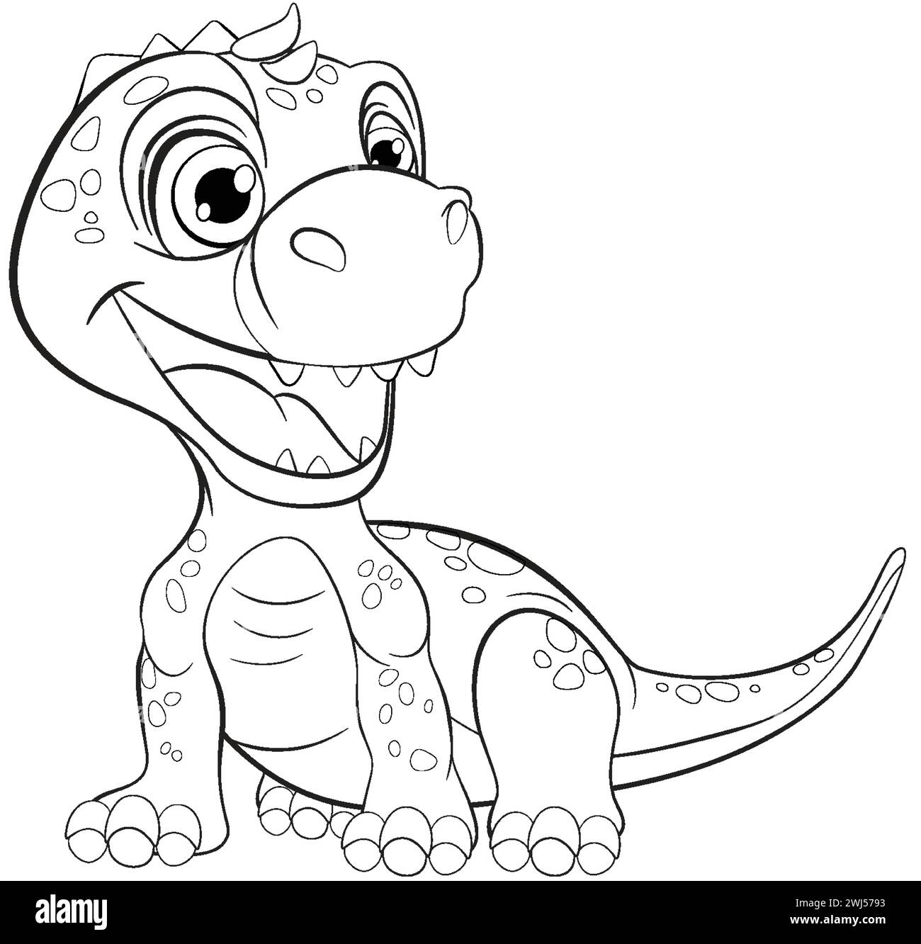 Black and white drawing of a smiling dinosaur Stock Vector Image & Art ...