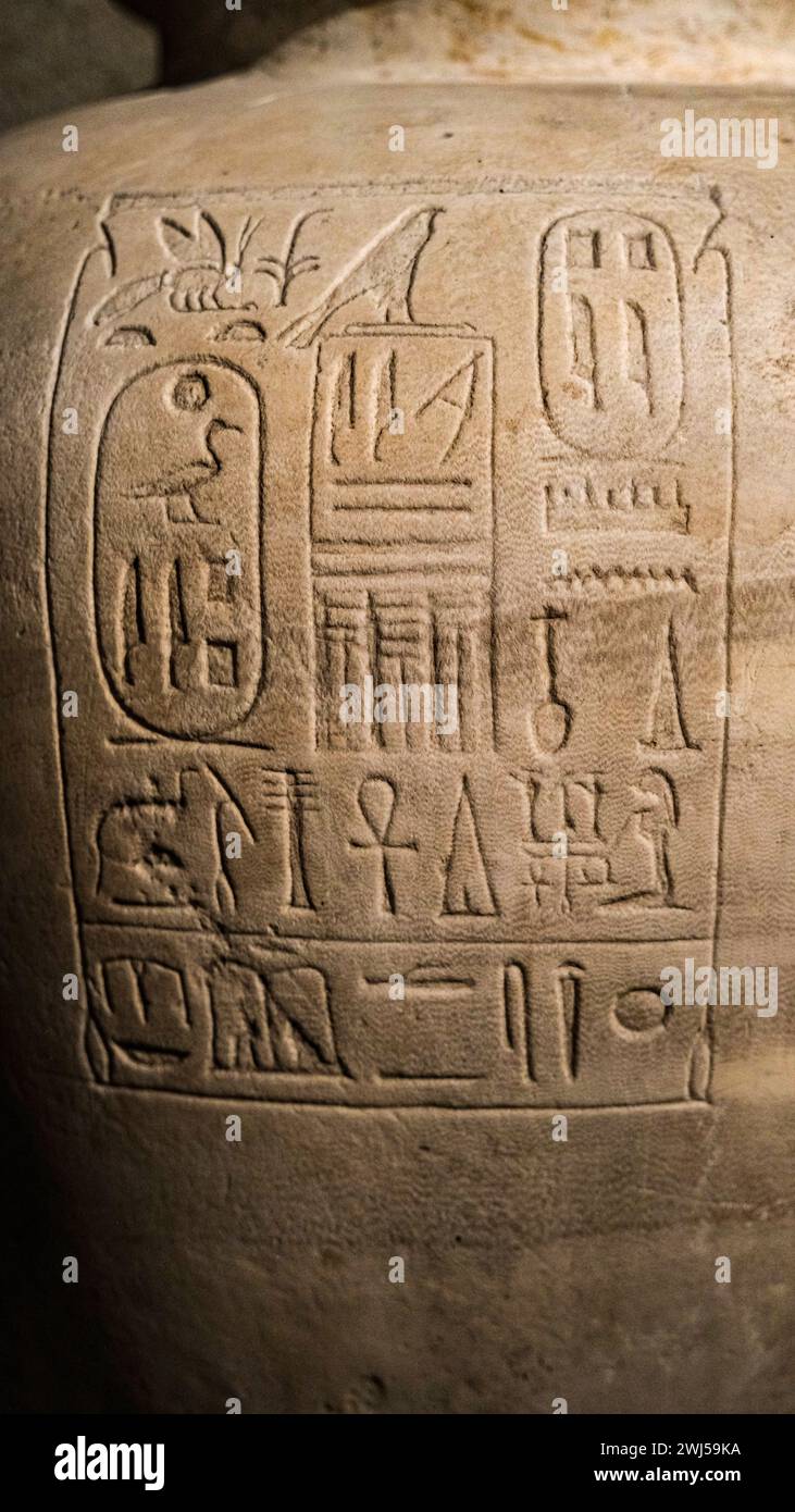The ancient Egyptian hieroglyphs from the Neues Museum in Berlin Stock Photo