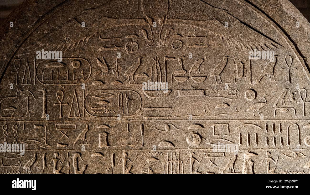 The ancient Egyptian hieroglyphs from the Neues Museum in Berlin Stock Photo