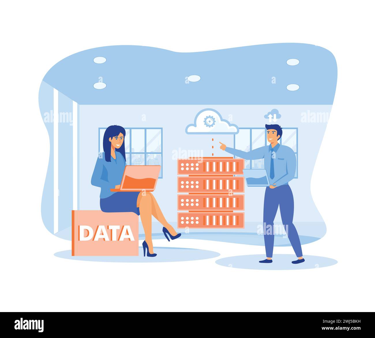 Online database storage technology concept. Data storage engineering, cloud hosting computing. flat vector modern illustration Stock Vector