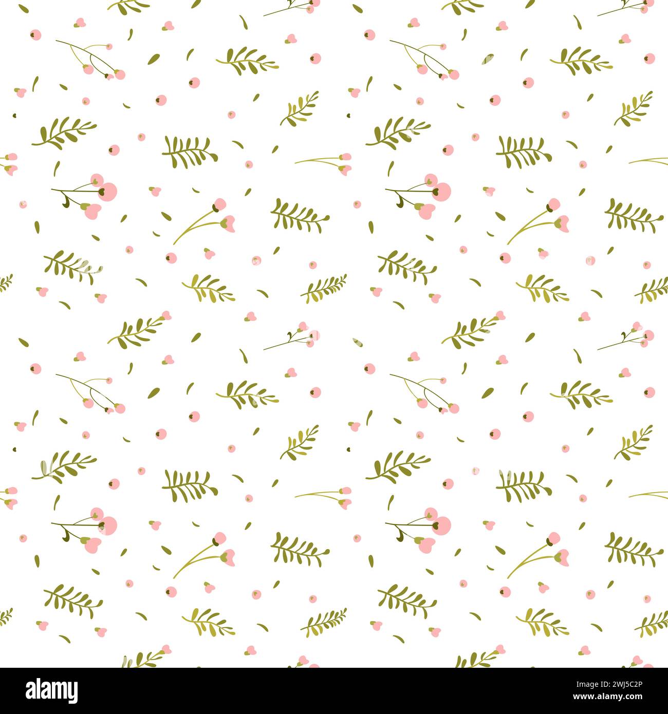 Botanical seamless pattern hand drawn. White background with delicate flowers and leaves. Minimalist style. Blooming cotton. Vector illustration. Stock Vector