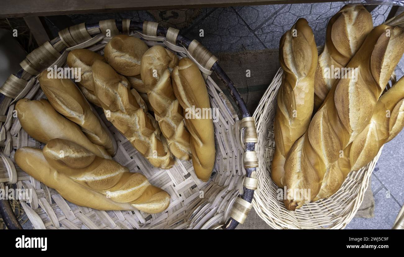 Detail of craftsmanship and old traditional bakery, quality and healthy bread Stock Photo