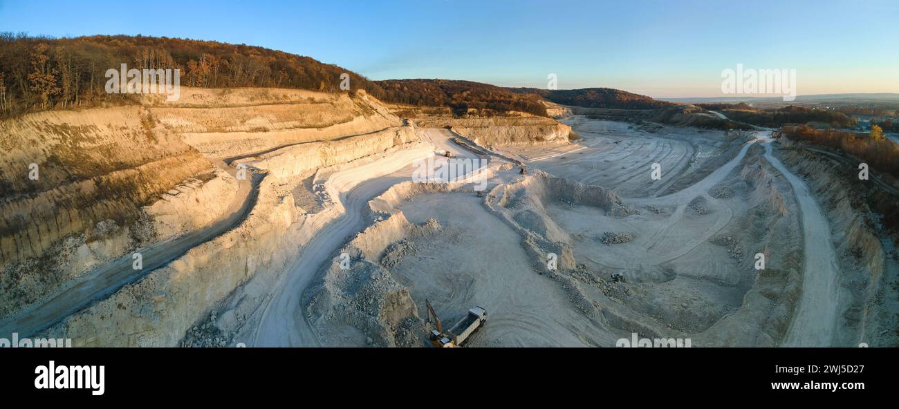 Aerial view of open pit mine of sandstone materials for construction ...