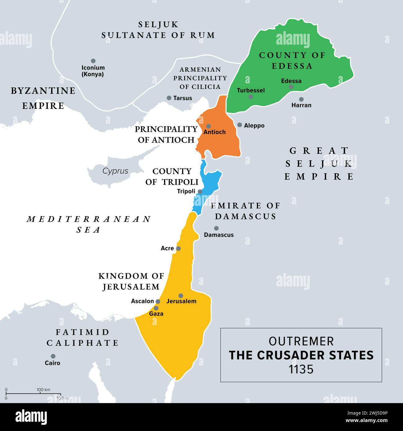 Outremer The Crusader States At About 1135 Gray History Map Latin Outremer The Crusader States At About 1135 Gray History Map Latin Catholic Realms Created After The First Crusade 2WJ5D9P