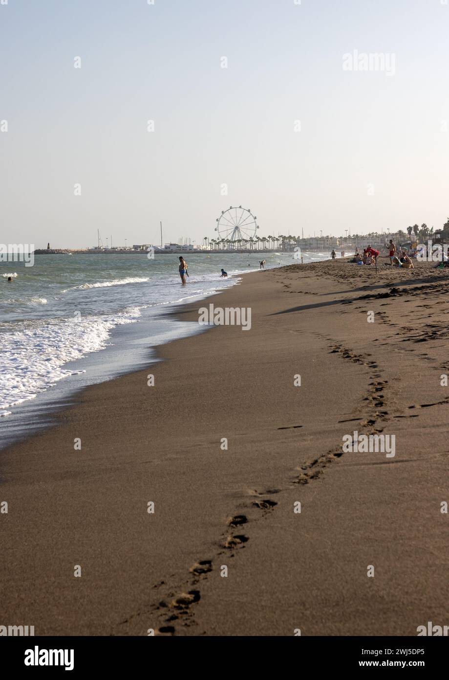 Torremolinos, Spain - September 15, 2023:  La Carihuela beach in Torremolinos, Malaga, Costa del Sol, Spain Stock Photo