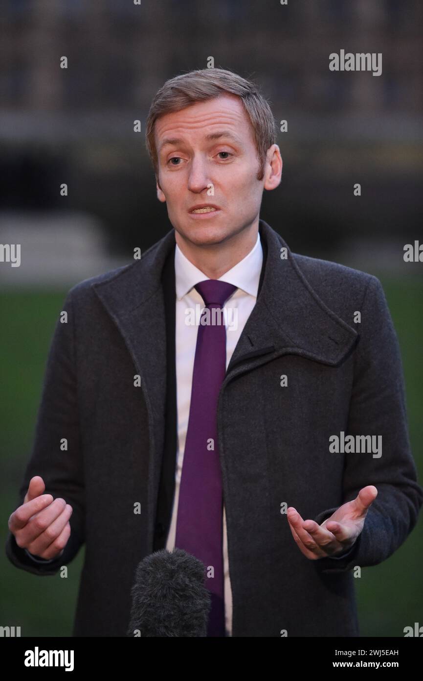 London, England, UK. 13th Feb, 2024. Housing Minister LEE ROWLEY being interviewed in Westminster during the morning media round. (Credit Image: © Thomas Krych/ZUMA Press Wire) EDITORIAL USAGE ONLY! Not for Commercial USAGE! Stock Photo