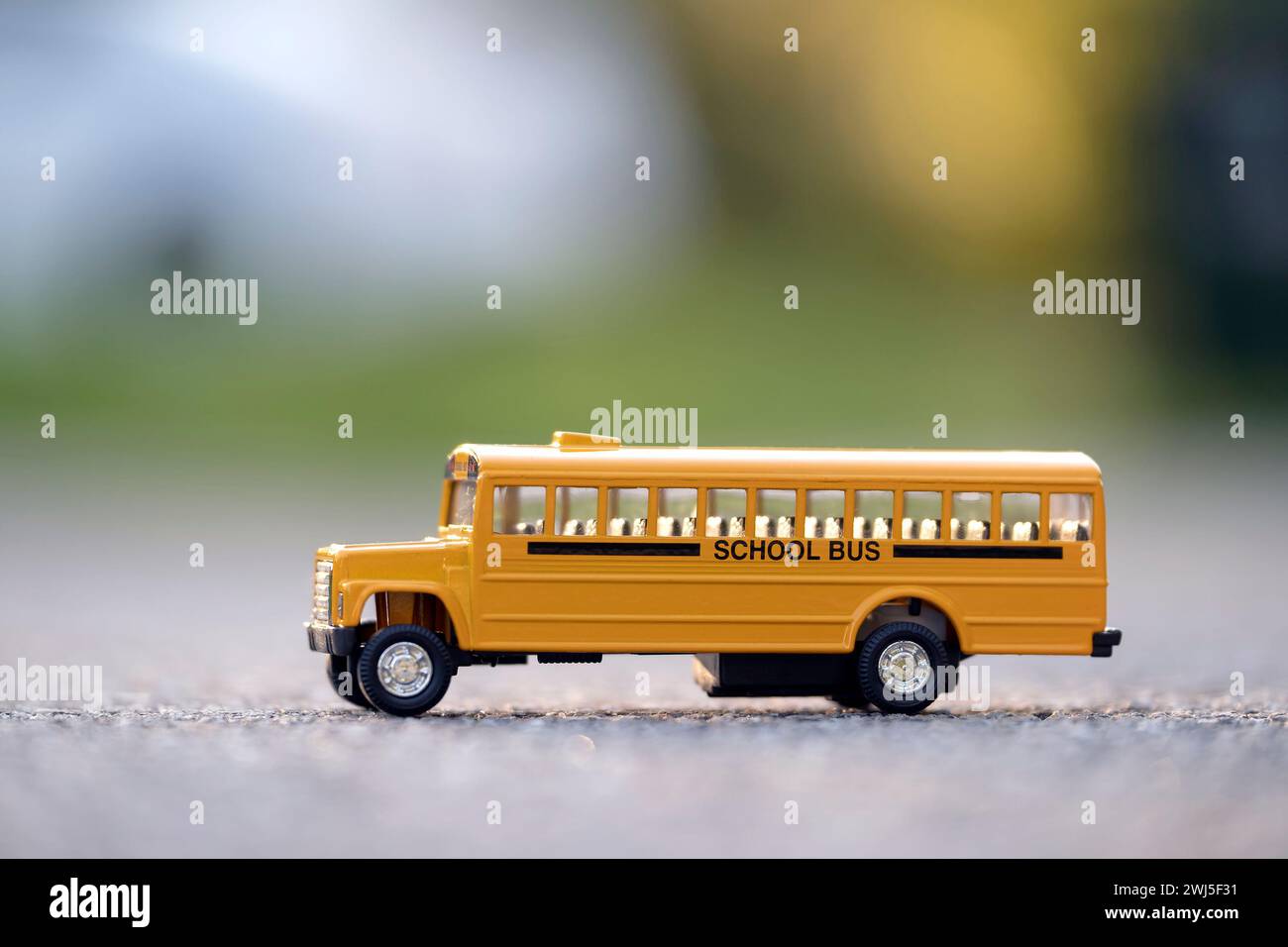 Model of classical american yellow school bus for transporting of kids ...