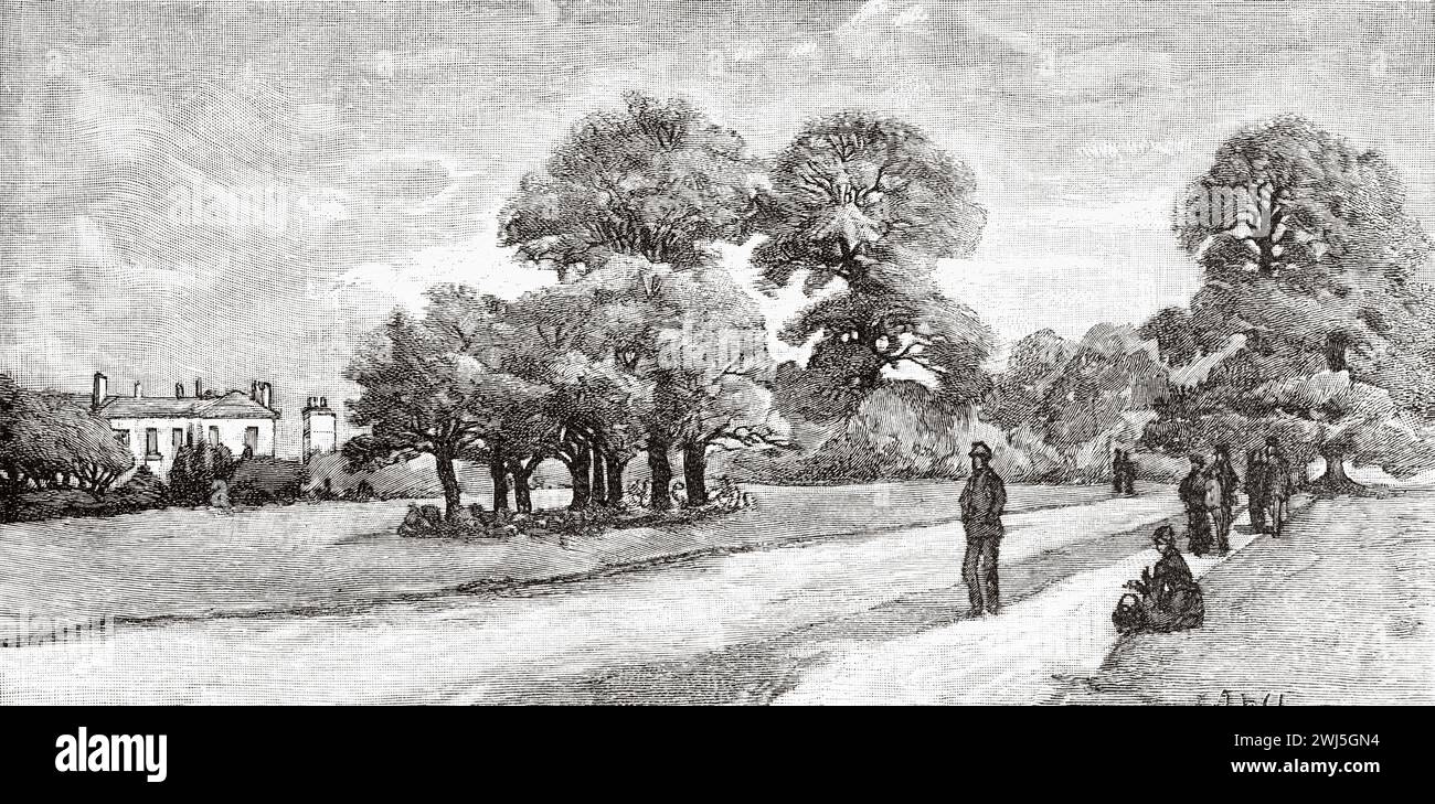 Phoenix Park, scene of the Invincibles attack, Dublin, Republic of Ireland. Europe. Three Months In Ireland By Miss Marie Anne De Bovet (1855 - 1935) Limerick and the Clare Coast 1889, Le Tour du Monde 1890 Stock Photo