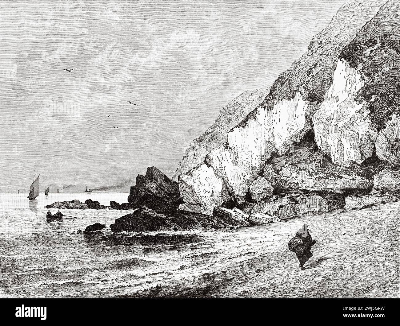 Bray Head and beach, Country Wicklow, Republic of Ireland. Europe. Three Months In Ireland By Miss Marie Anne De Bovet (1855 - 1935) Limerick and the Clare Coast 1889, Le Tour du Monde 1890 Stock Photo