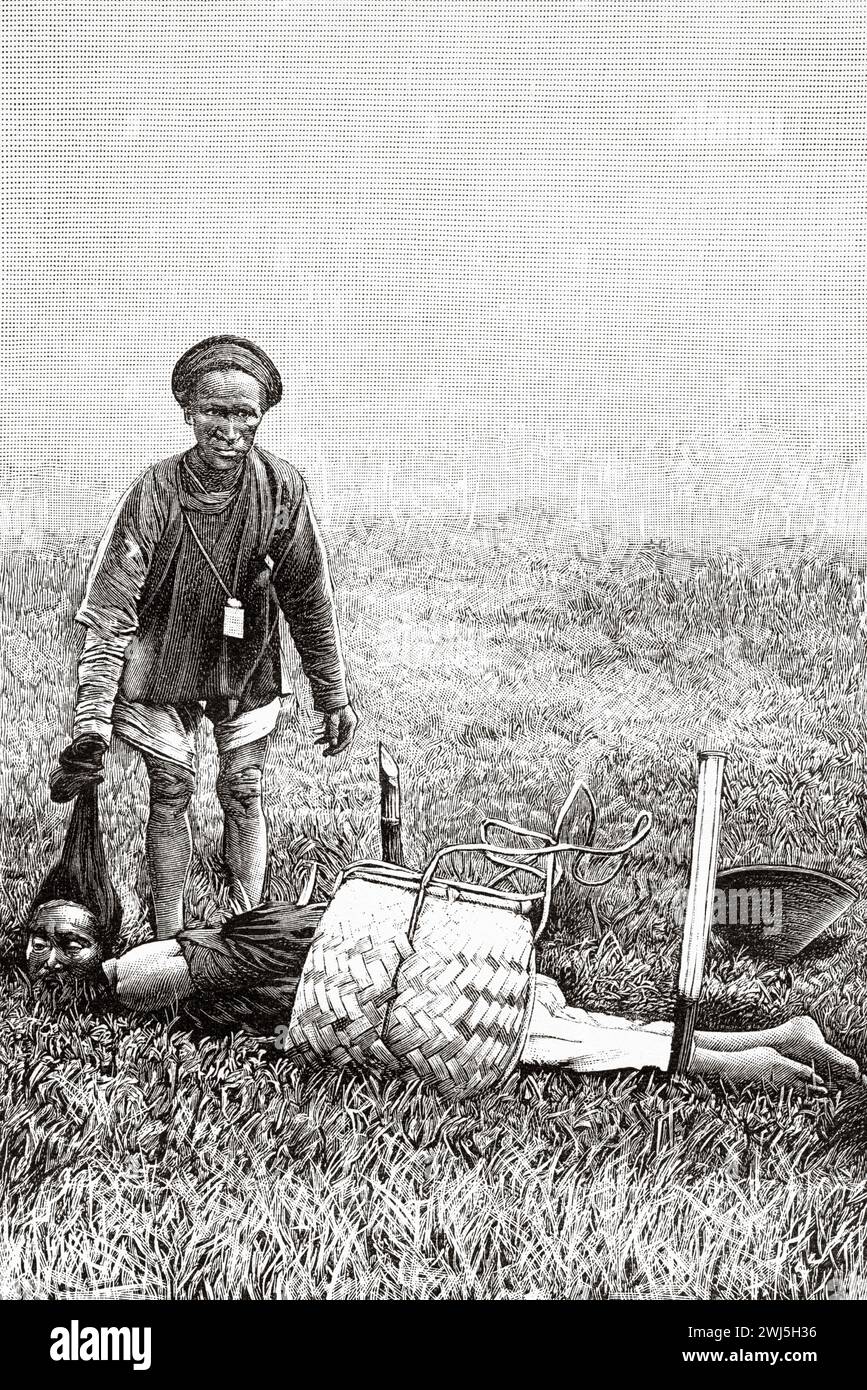 Execution of a pirate sentenced to death. Tonkin, French Indochina. Vietnam, Asia. Thirty months in Tonkin 1885 by Doctor Charles Edouard Hocquard (1853 - 1911) Le Tour du Monde 1890 Stock Photo