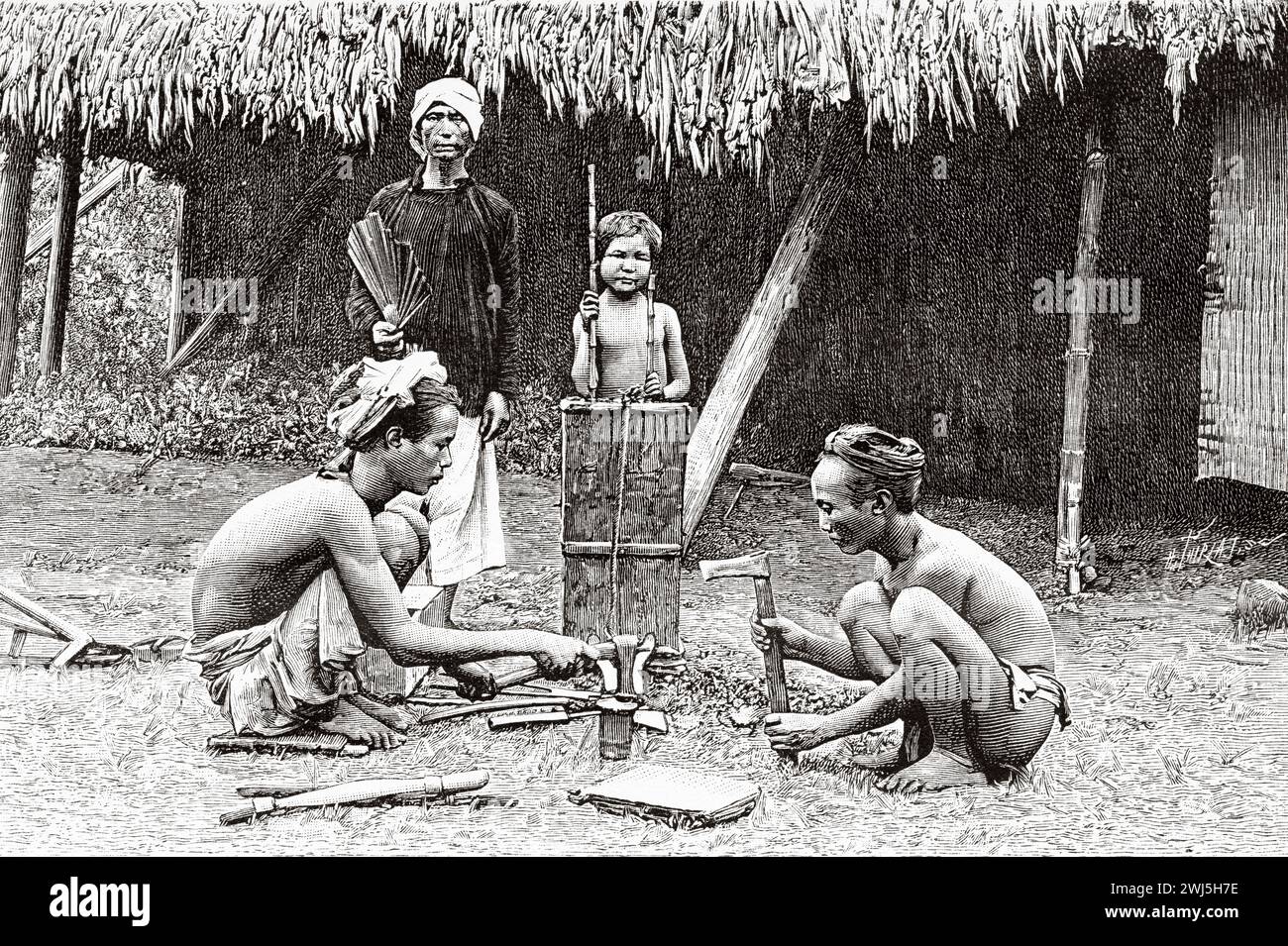 An Annamite forge. Tonkin, French Indochina. Vietnam, Asia. Thirty months in Tonkin 1885 by Doctor Charles Edouard Hocquard (1853 - 1911) Le Tour du Monde 1890 Stock Photo