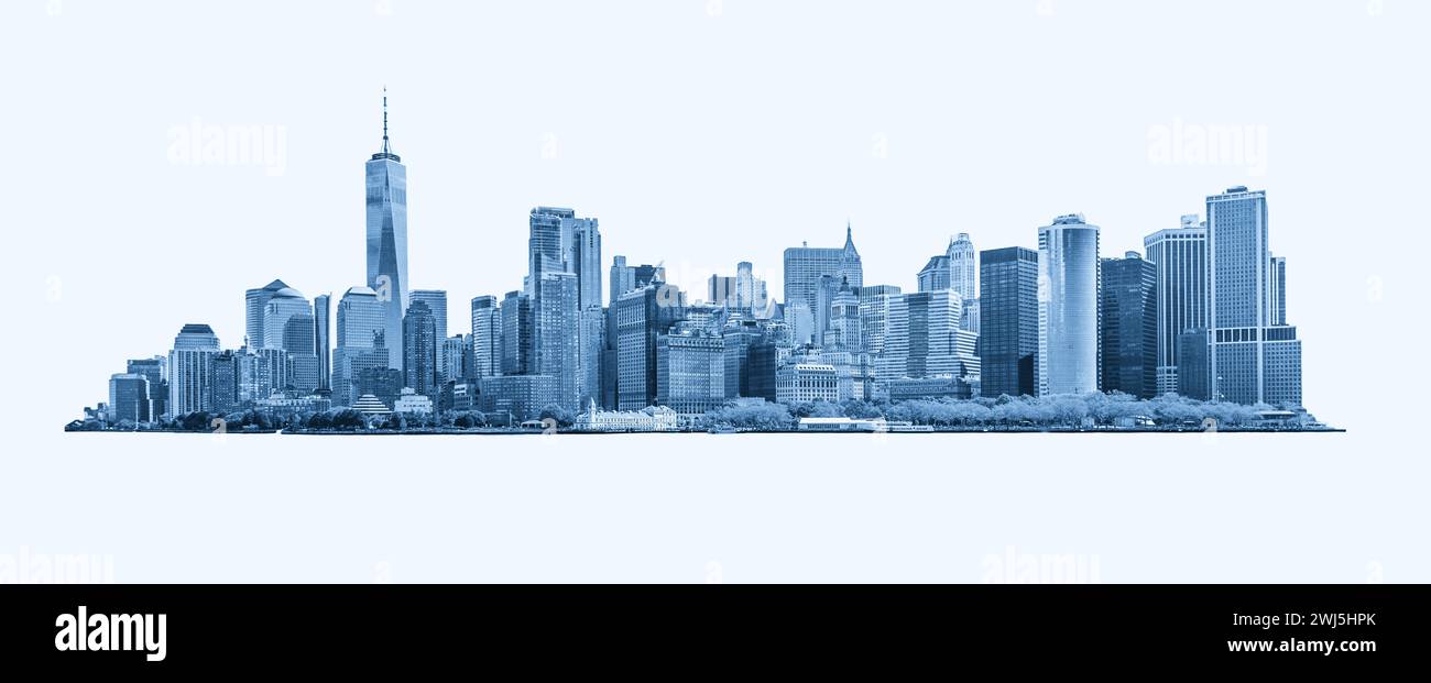 Skyline panorama of downtown Financial District and the Lower Manhattan in New York City, USA. isolated on background Stock Photo