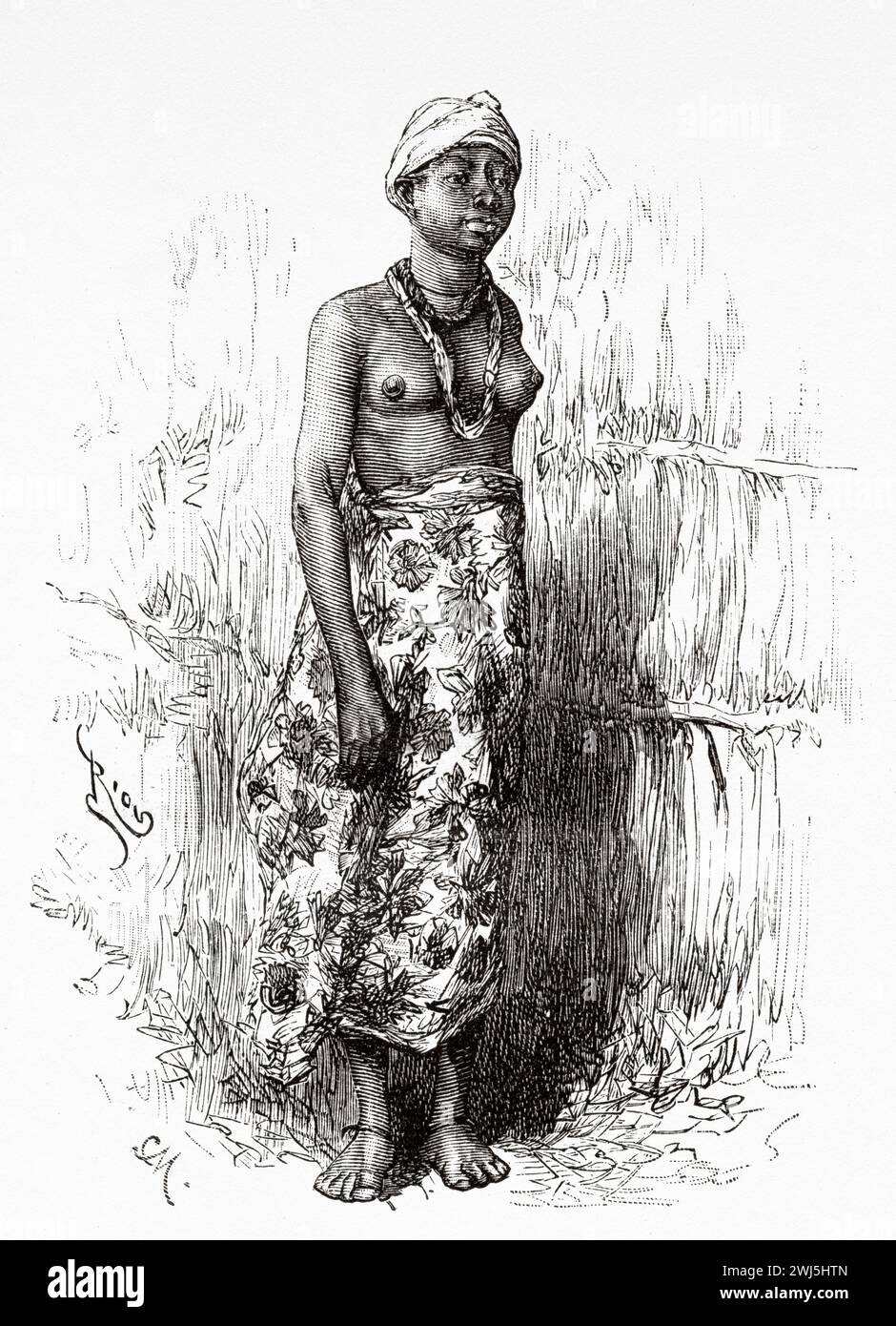 Native black woman from Siguiri, Guinea. Africa. Two campaigns in French Sudan, 1886-1888 by Joseph Simon Gallieni (1849 - 1916) Le Tour du Monde 1890 Stock Photo
