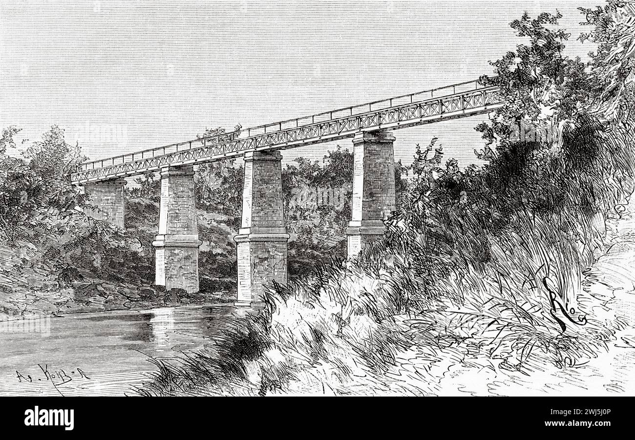 The Gallieni Viaduct, Guinea. Africa. Two campaigns in French Sudan, 1886-1888 by Joseph Simon Gallieni (1849 - 1916) Le Tour du Monde 1890 Stock Photo