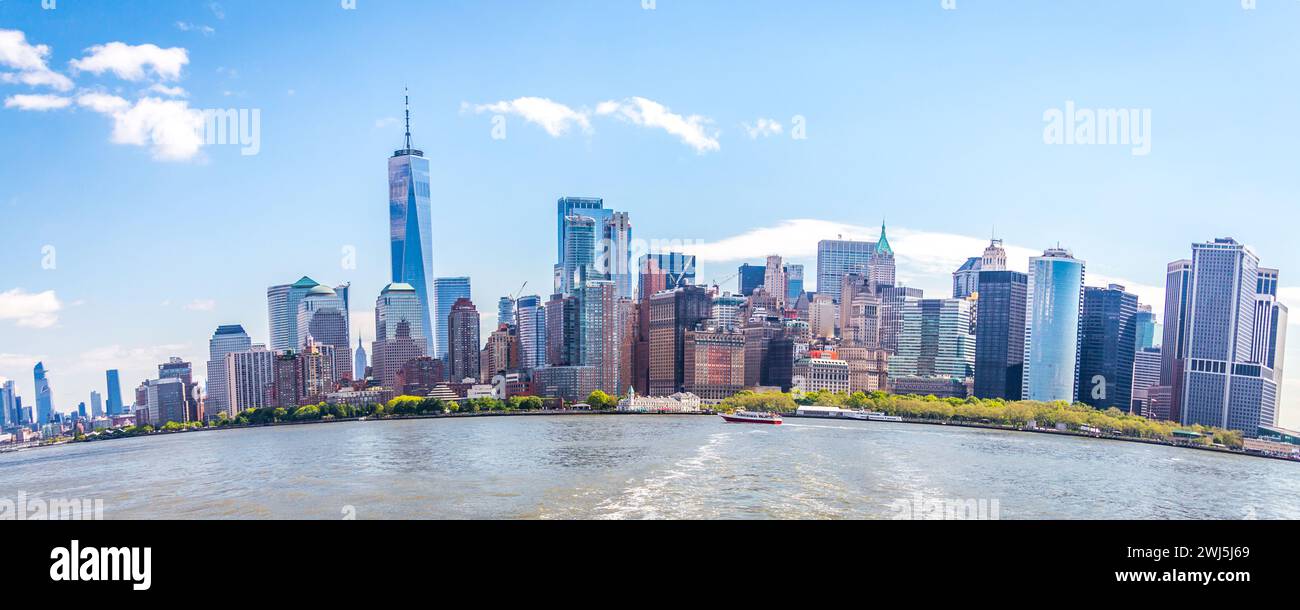 Skyline panorama of Financial District and the Lower Manhattan in New York City, USA. Fish eye effect Stock Photo