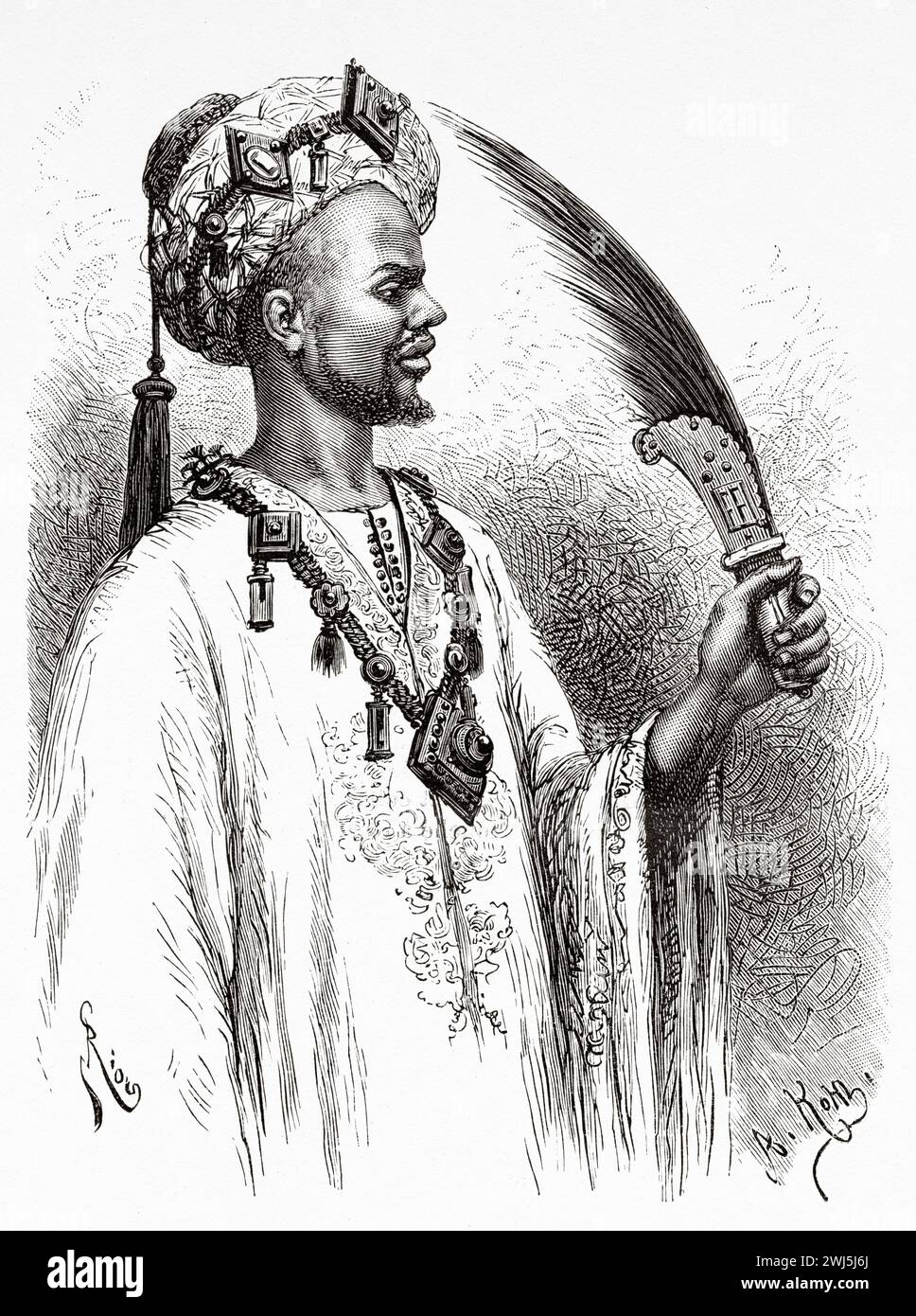 Samory Toure (1828 - 1900) was a Mandinka Muslim cleric, military strategist, and founder of the Wassoulou Empire. Toure resisted French colonial rule in West Africa from 1882 until his capture in 1898, Guinea. Africa. Two campaigns in French Sudan, 1886-1888 by Joseph Simon Gallieni (1849 - 1916) Le Tour du Monde 1890 Stock Photo