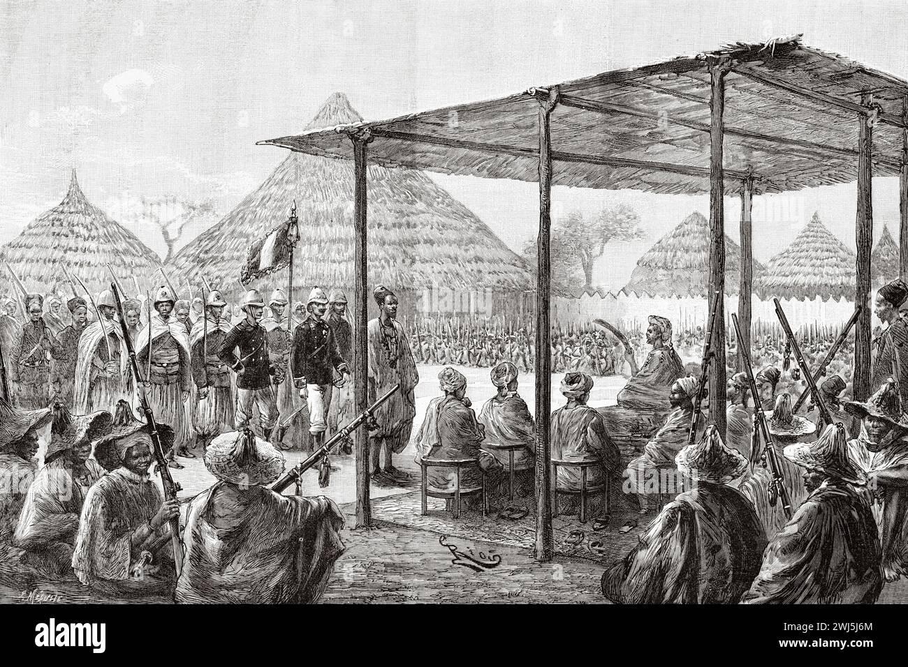 The treaty of Bissandugu, Guinea. Africa. Two campaigns in French Sudan, 1886-1888 by Joseph Simon Gallieni (1849 - 1916) Le Tour du Monde 1890 Stock Photo