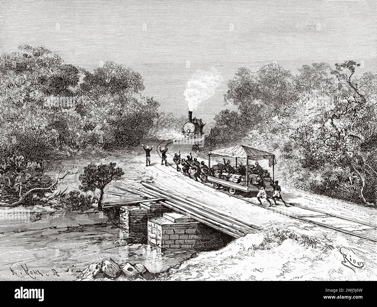 Diamou to Tambacounda railway line, Guinea. Africa. Two campaigns in French Sudan, 1886-1888 by Joseph Simon Gallieni (1849 - 1916) Le Tour du Monde 1890 Stock Photo