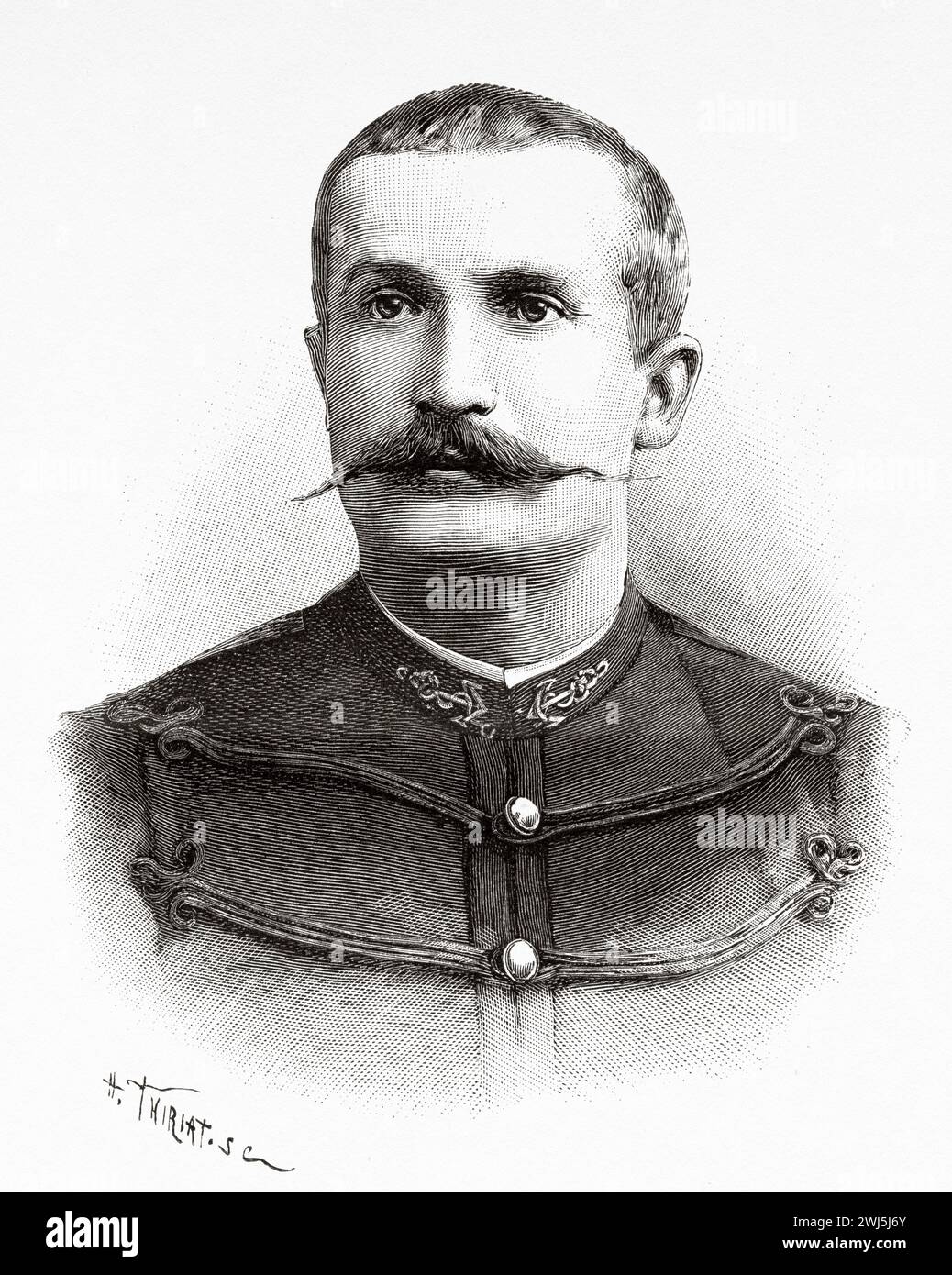 French Captain Oberdorf, Africa. Two campaigns in French Sudan, 1886-1888 by Joseph Simon Gallieni (1849 - 1916) Le Tour du Monde 1890 Stock Photo