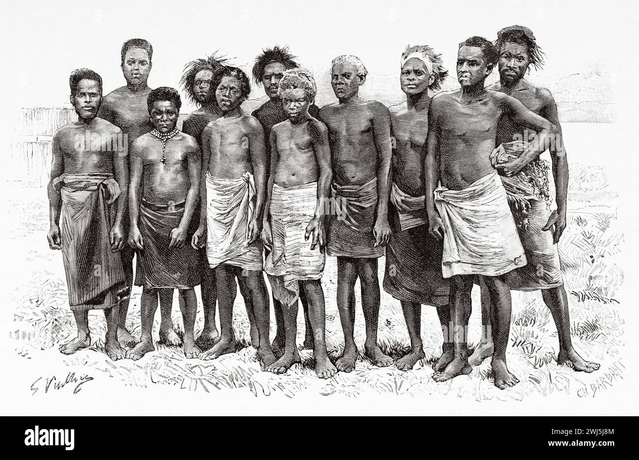Natives of Fiji island, Oceania. Travel to the Fiji Islands 1889 by Gerrit Verschuur (1840-1906) Le Tour du Monde 1890 Stock Photo