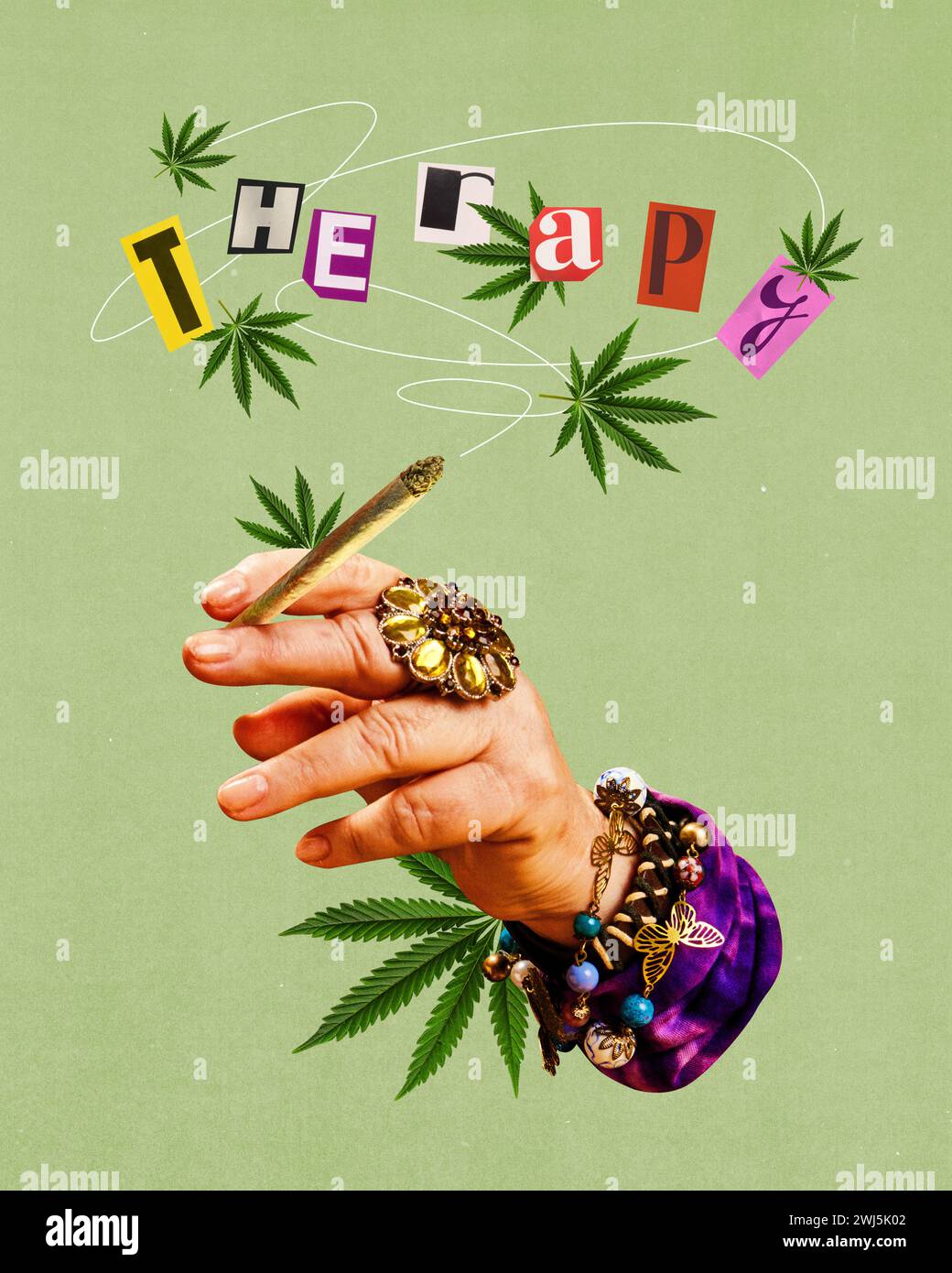 Female hand holding joint, smoking cigarette with cannabis. Therapy