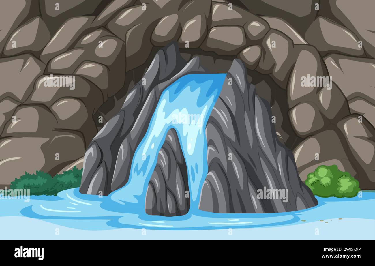 Vector illustration of a small waterfall and rocks Stock Vector
