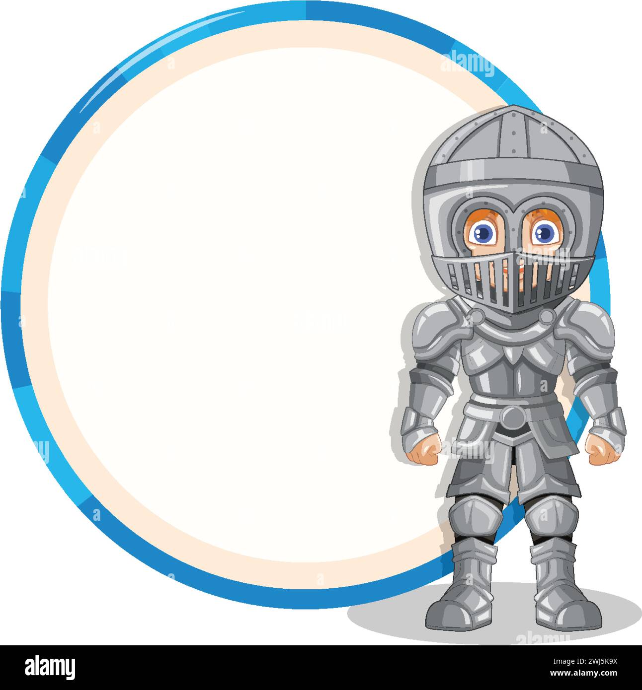 Cartoon knight with a visor and armor standing. Stock Vector