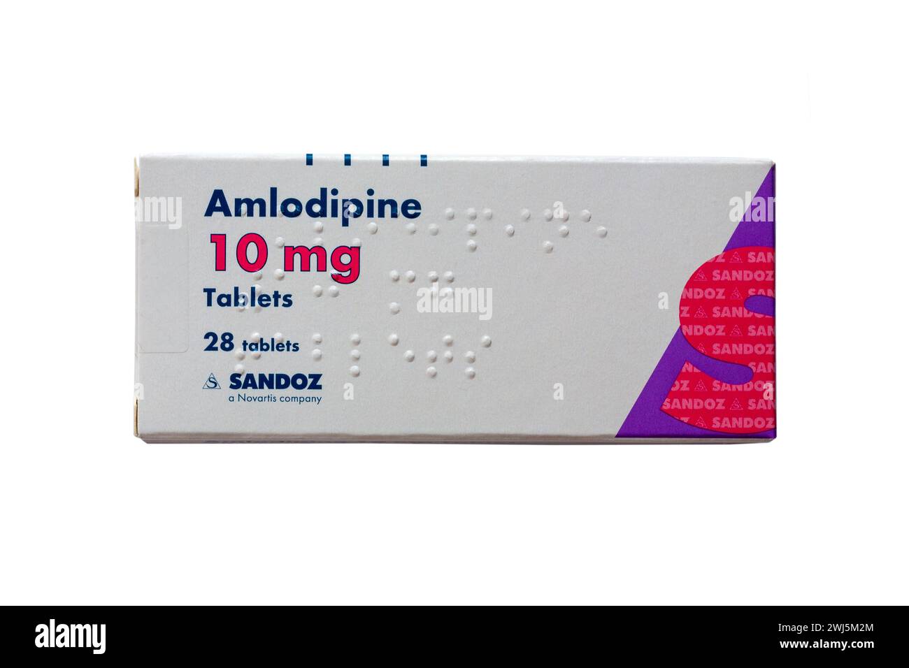 Packet of Amlodipine tablets pack of 28 tablets 10 mg isolated on white ...