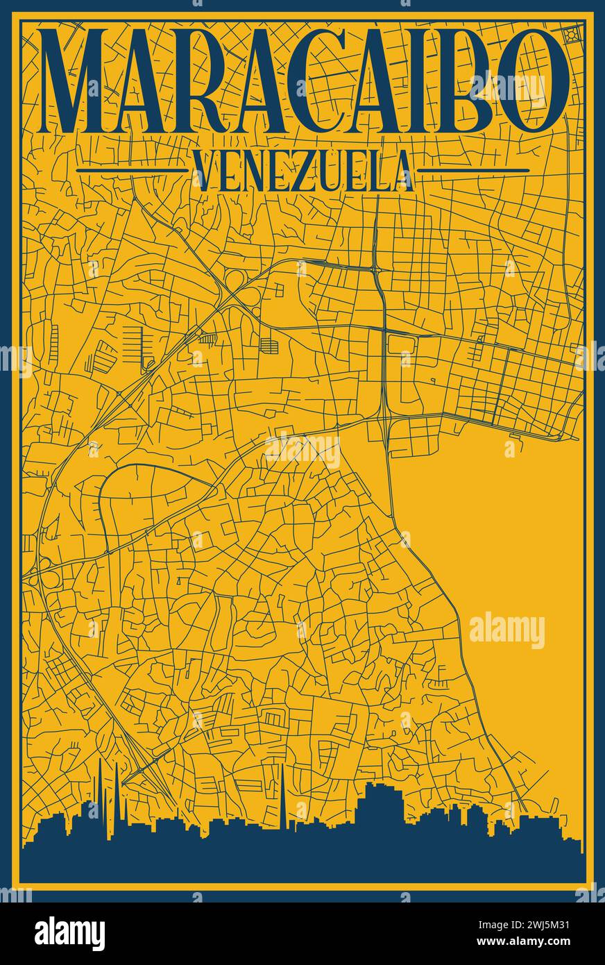 Road network and skyline poster of the downtown MARACAIBO, VENEZUELA ...