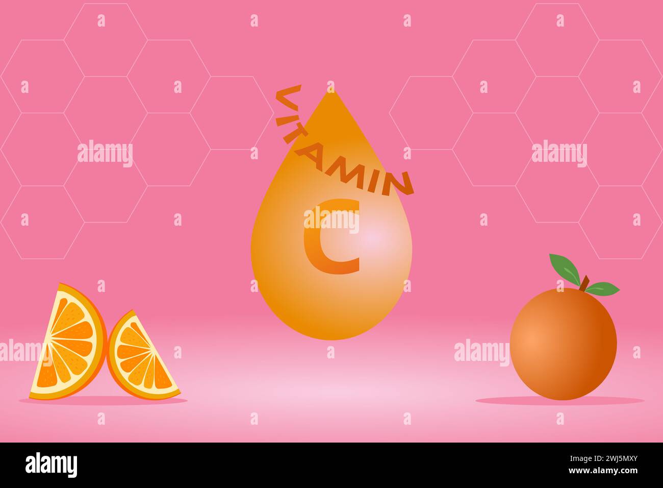 Drop water vitamin C orange with an orange fruit and orange slice on