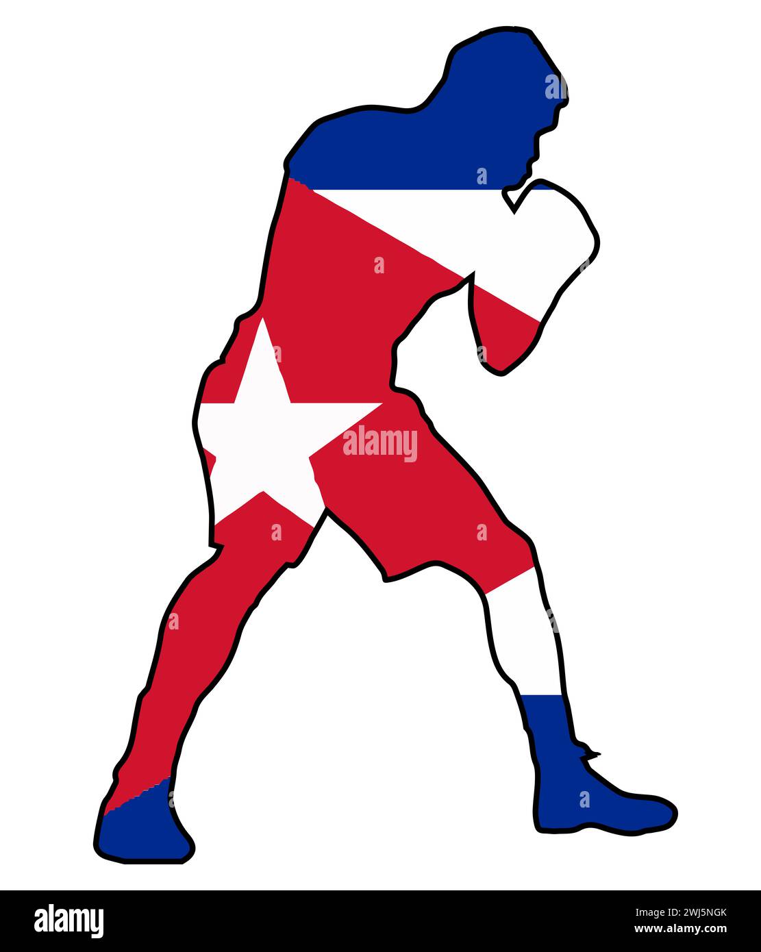 Silhouette of a heavyweight boxer in outline set over the Cuba national flag Stock Photo
