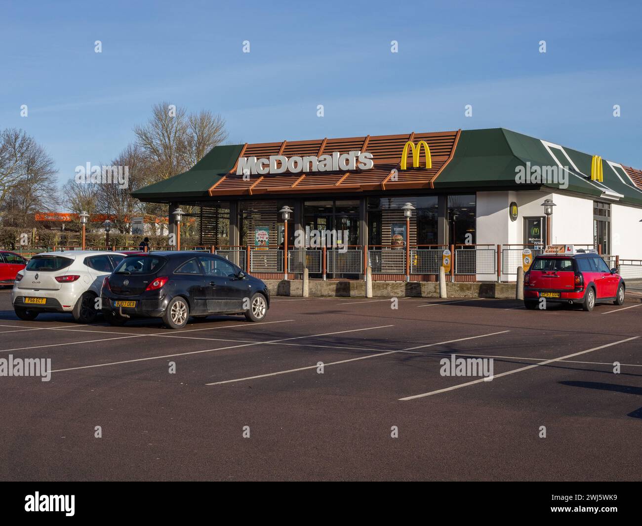 Exterior of a McDonalds restaurant, Sixfields, Northampton, UK Stock Photo