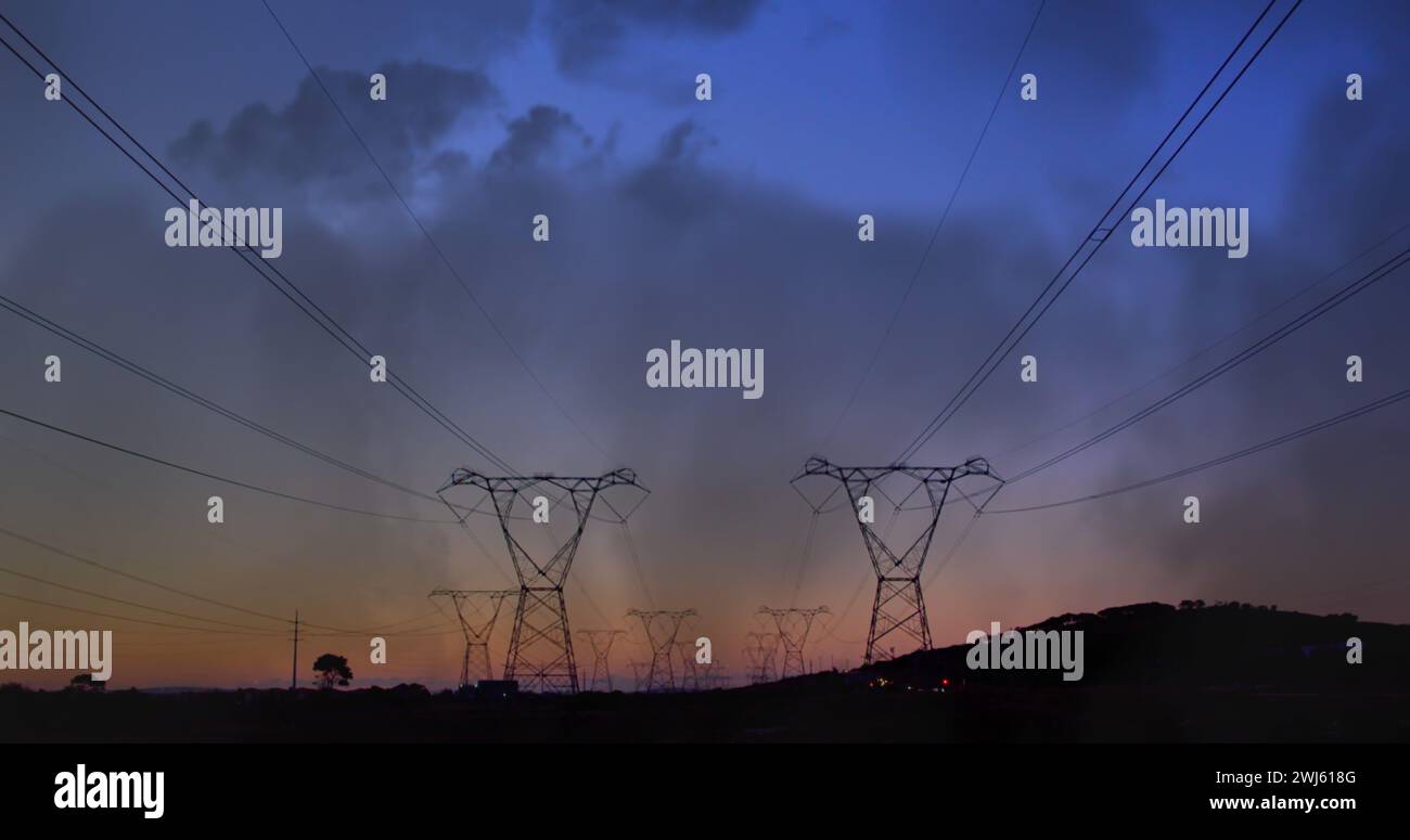 Transmission towers at sunset hi-res stock photography and images - Alamy