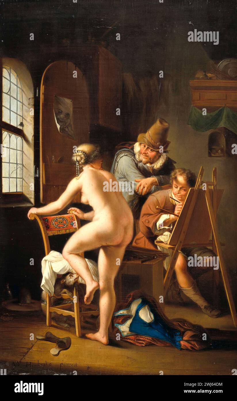 The Painter and his Model, Arnold Houbraken (copy after), 1690 Stock Photo