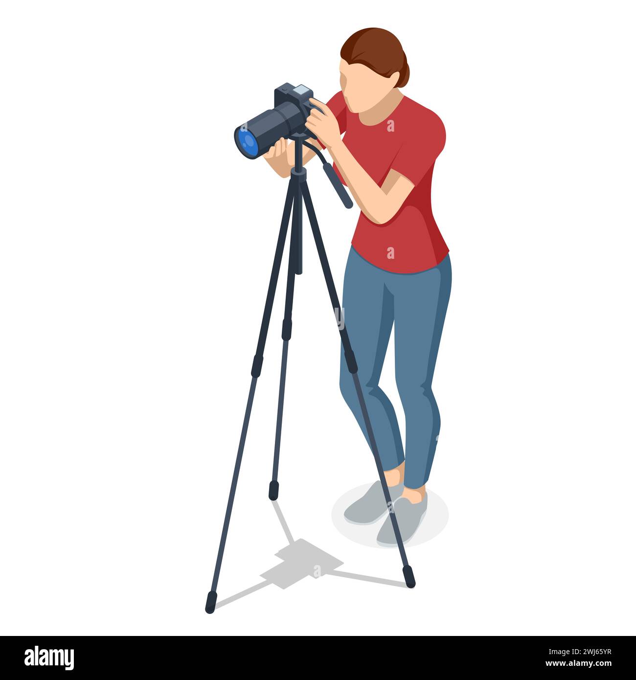 Taking photo tripod lens outdoors Stock