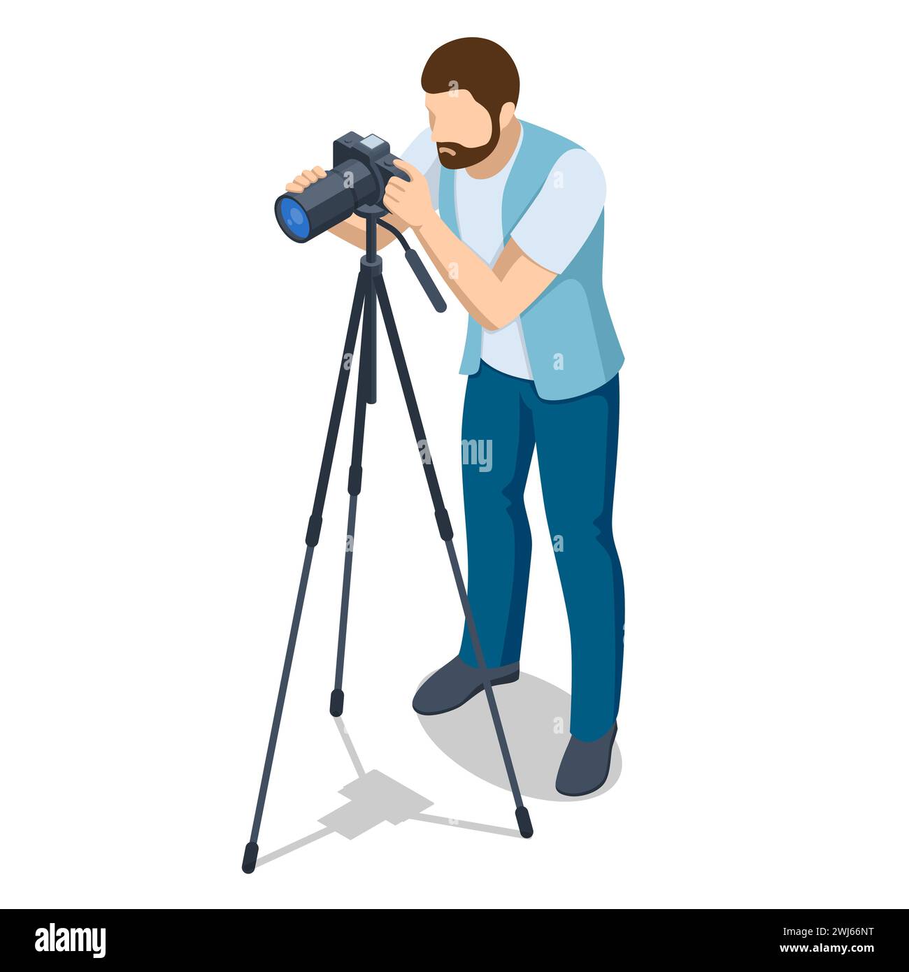 Isometric man Photographer with dslr Cameraon a tripod. Digital photo ...