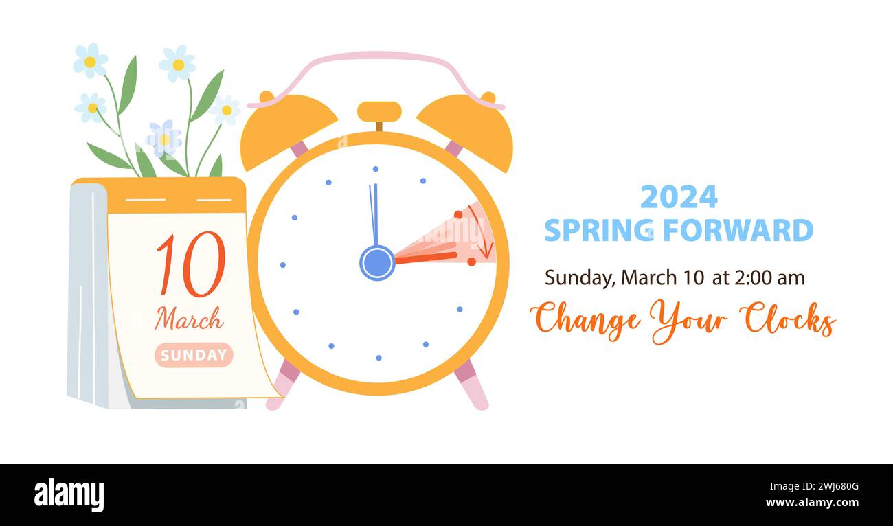 Daylight Saving Time Begins concept. Vector illustration of clock and