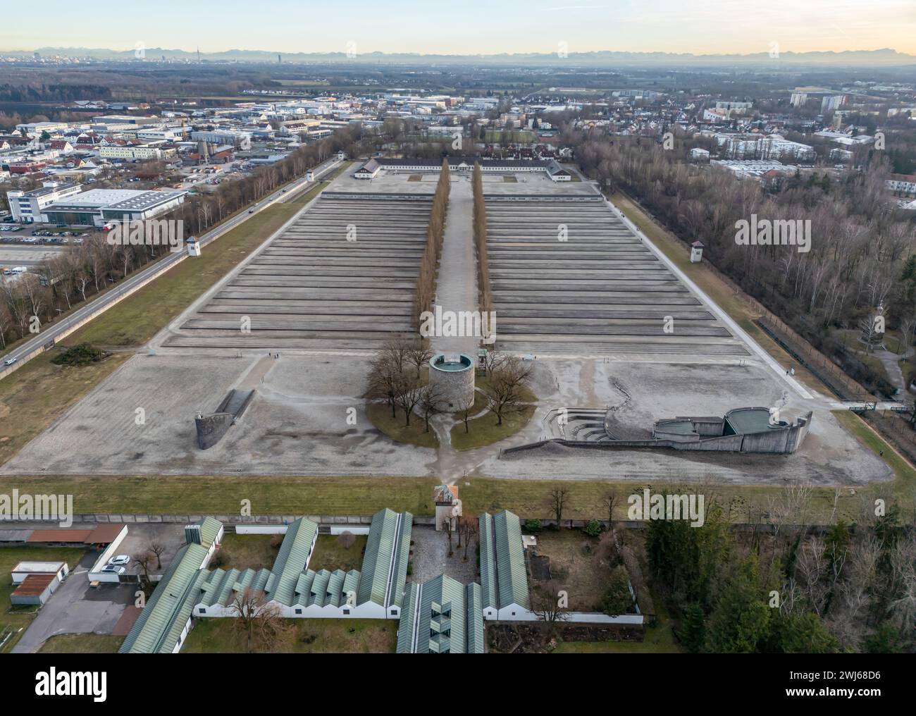 aerial View of the Dachau Concentration Camp in Bavaria, Germany. Stock Photo