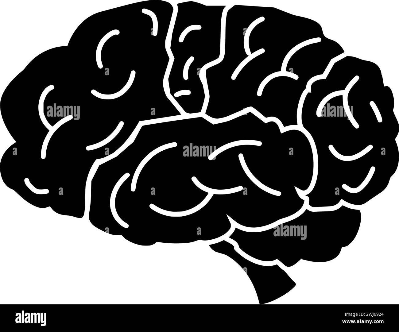 black brain silhouette or flat education illustration of idea logo creative for creativity with mind icon and inspiration shape intelligence as innova Stock Vector