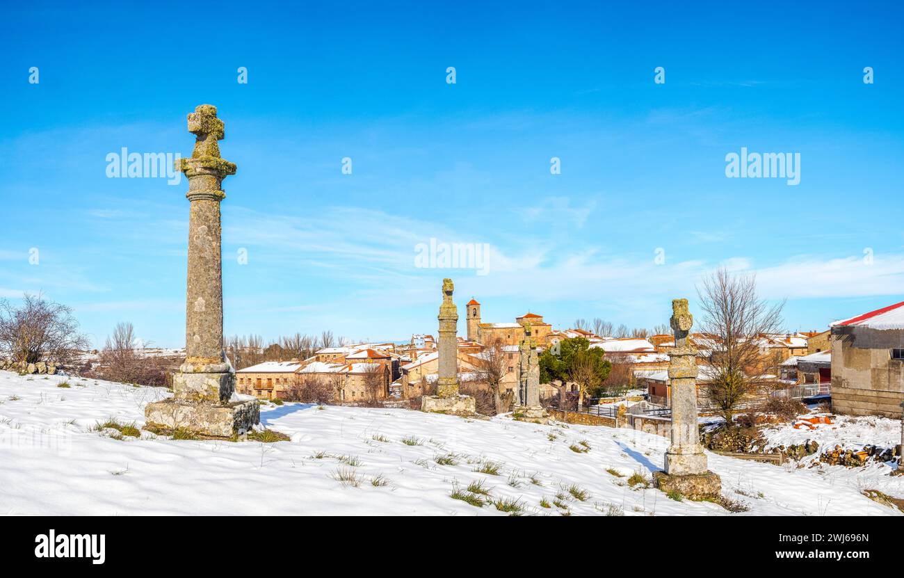 Stone Stations of the Cross. Romanillos de Medinaceli, Spain. Stock Photo