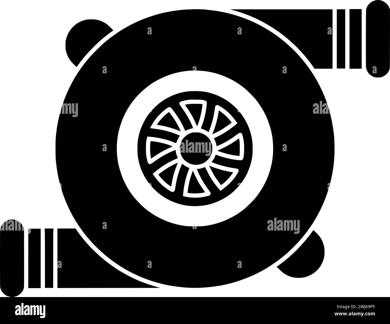 black Machine silhouette or flat turbo illustration of technology logo