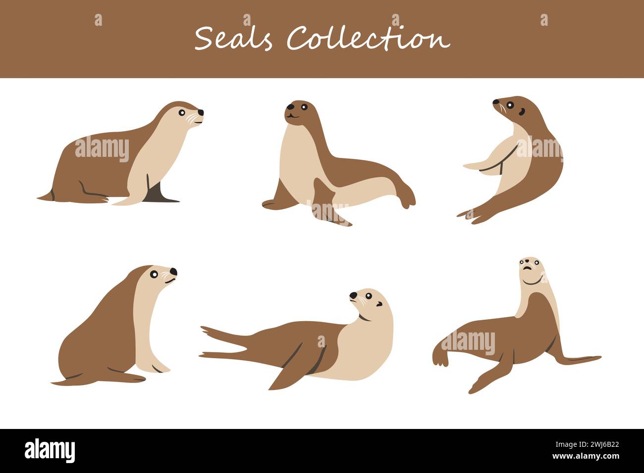 Set of cute seals in different poses. Vector illustration. Stock Vector