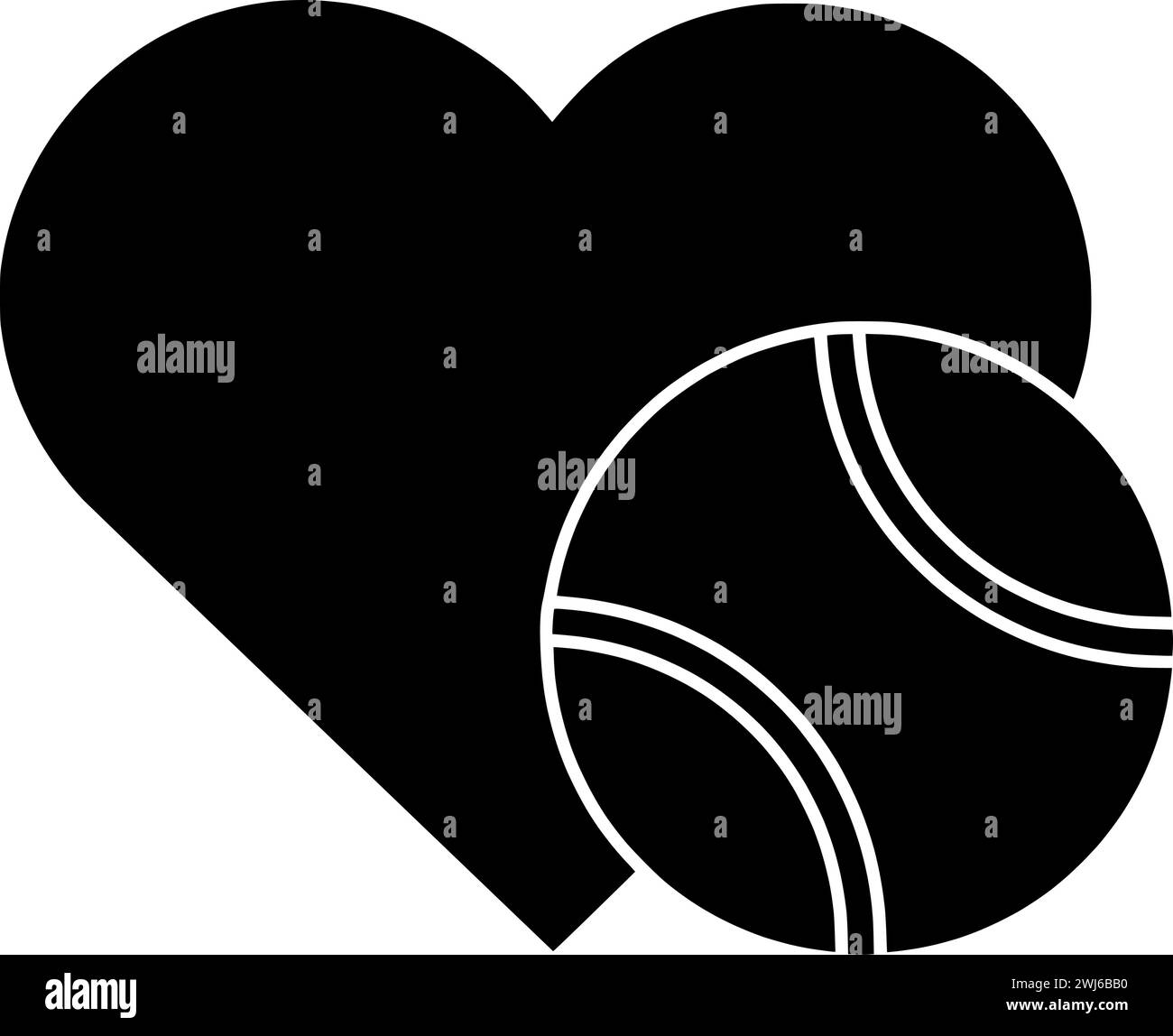 black ball silhouette or flat tennis illustration of love logo equipment for heart with sport icon and play shape game as competition to recreation Stock Vector