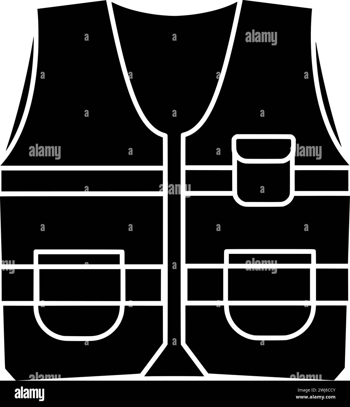 black vest silhouette or flat jacket illustration of safety logo life for construction with protection icon and equipment shape risk as protective to Stock Vector