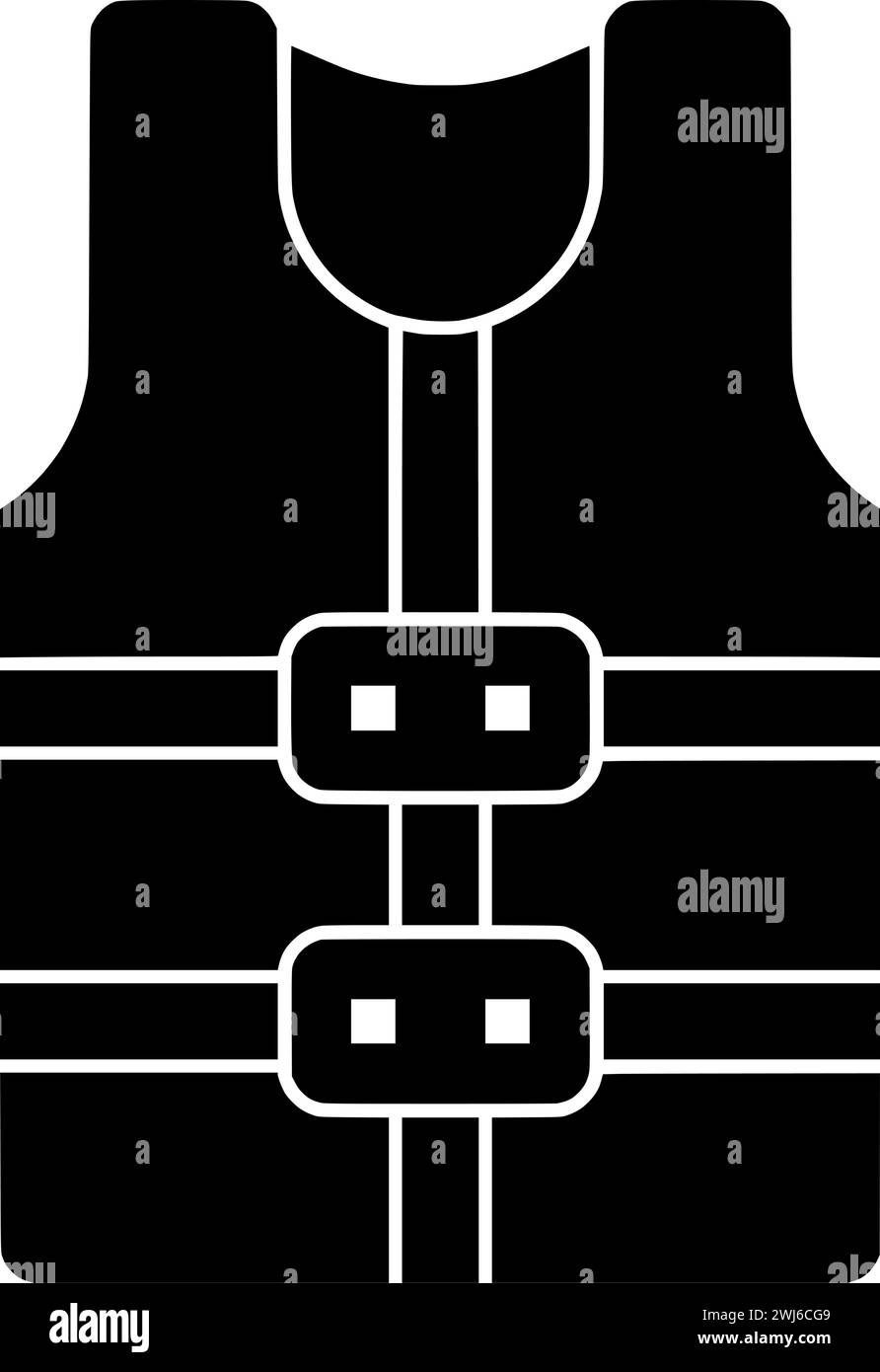 black vest silhouette or flat jacket illustration of safety logo life for construction with protection icon and equipment shape risk as protective to Stock Vector
