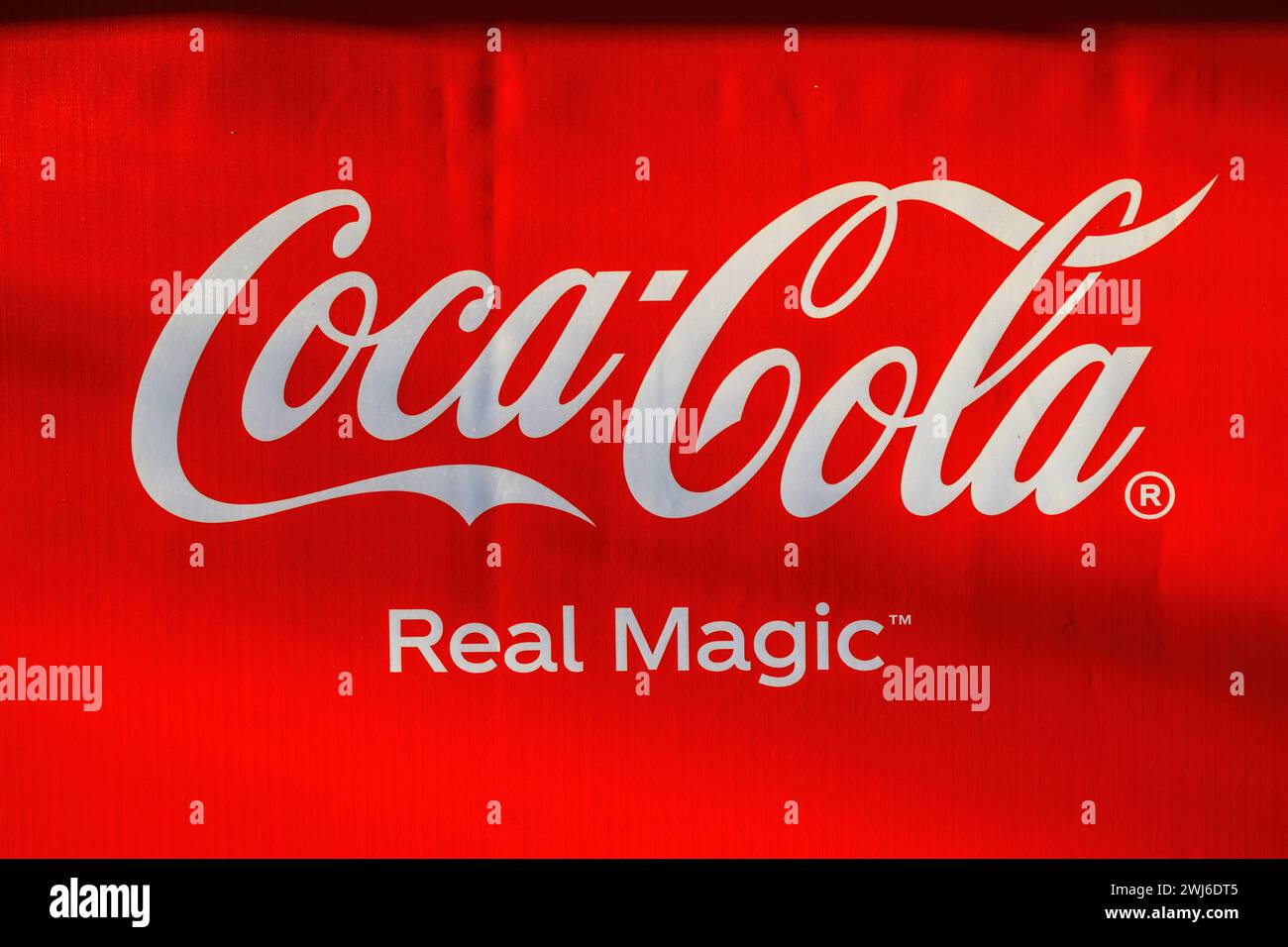 Novi Sad, Serbia February 3, 2024 CocaCola banner with logo and